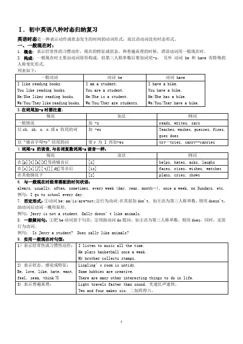 初中英语八种时态归纳复习 详解