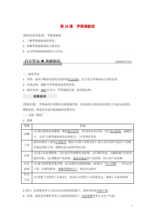 2017_2018学年高中历史第六单元世界资本主义经济政策的调整第18课罗斯福新政学案新人教版必修2