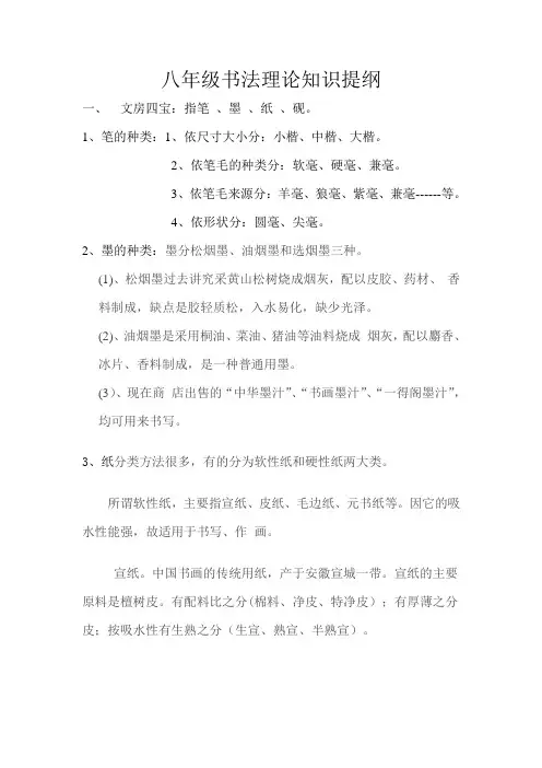 八年级书法理论知识提纲