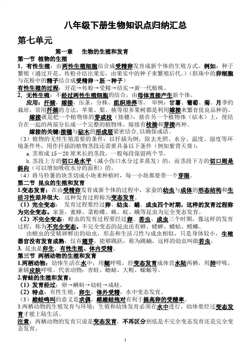 最新人教版八年级生物下册知识点归纳汇总