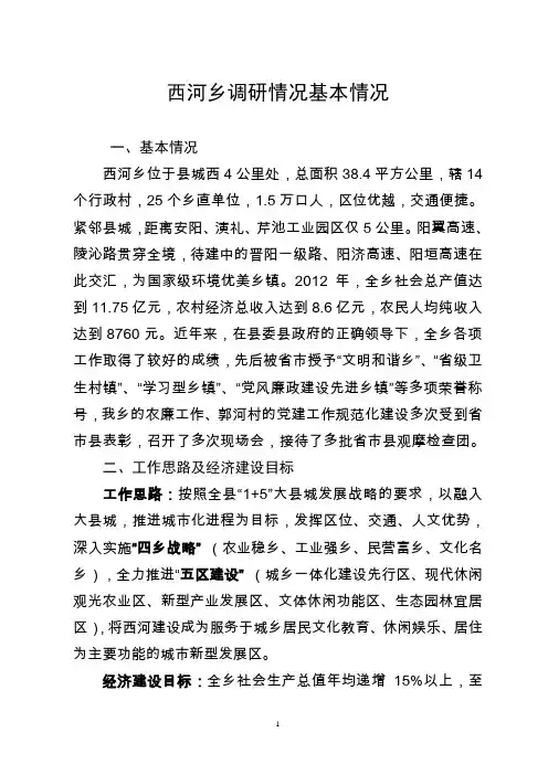 西河乡调研情况汇报