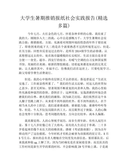 大学生暑期推销报纸社会实践报告(精选多篇)