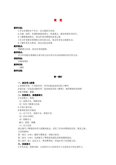 六年级语文下册 鹭鸶 2教案 湘教版