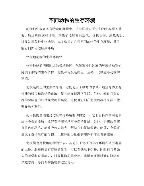 不同动物的生存环境