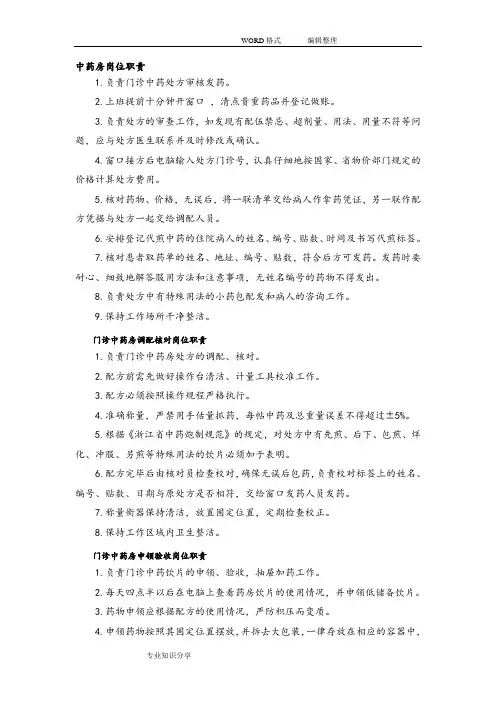 中药房岗位职责