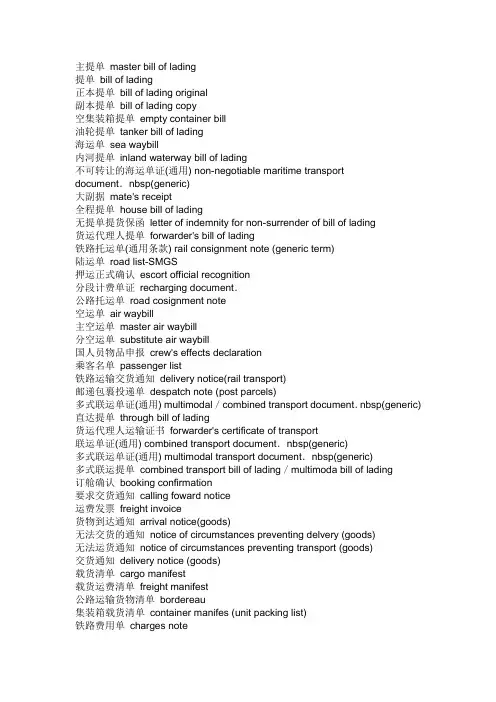 国际贸易与结算主要英文术语