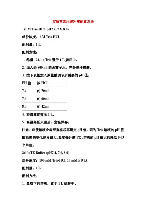 实验室常用缓冲液配置方法