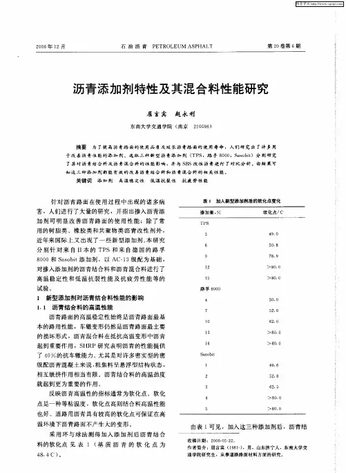 沥青添加剂特性及其混合料性能研究
