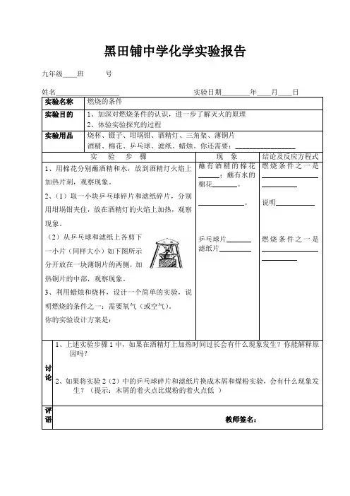 燃烧的条件实验报告