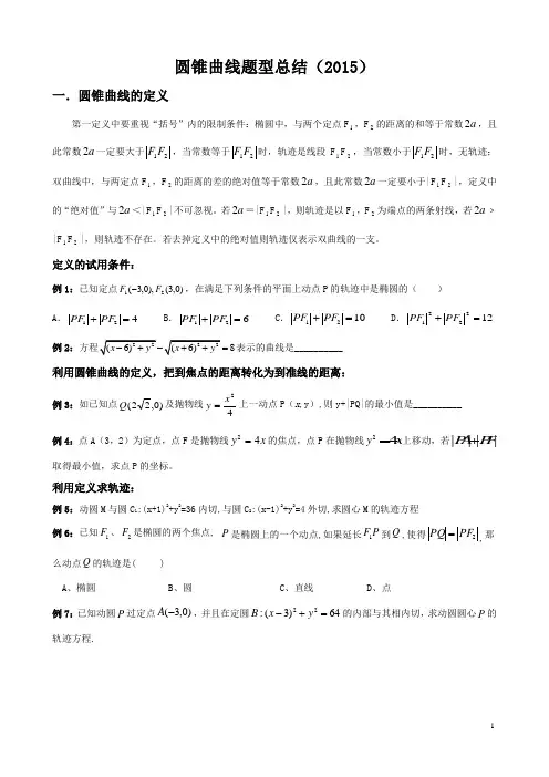 第一轮复习自己整理绝对经典2016圆锥曲线--第一轮