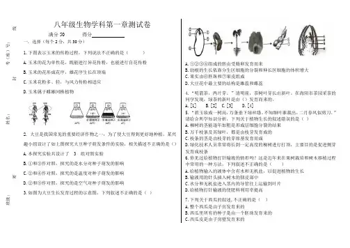 第一章绿色开花植物的一生测试卷一济南版生物八年级上册