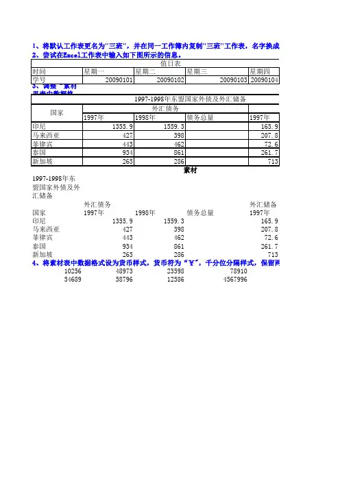 电子表格练习题