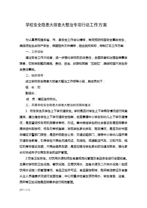安全隐患大排查大整治专项行动工作方案