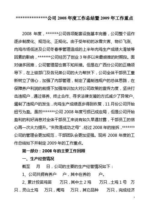 公司2008年度工作总结暨2009年工作重点