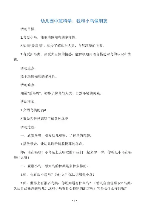 幼儿园中班科学:我和小鸟做朋友
