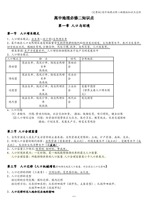 (完整版)高中地理必修二湘教版知识点总结
