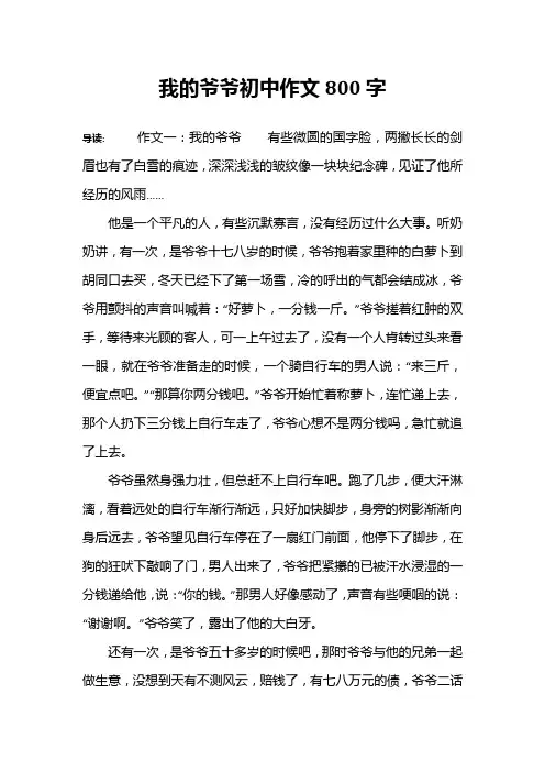 我的爷爷初中作文800字