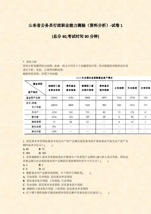 山东省公务员行政职业能力测验资料分析-试卷1_真题-无答案