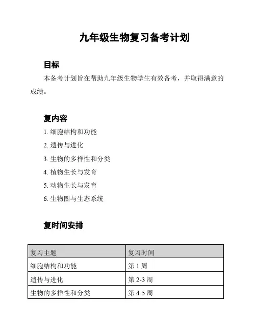 九年级生物复习备考计划