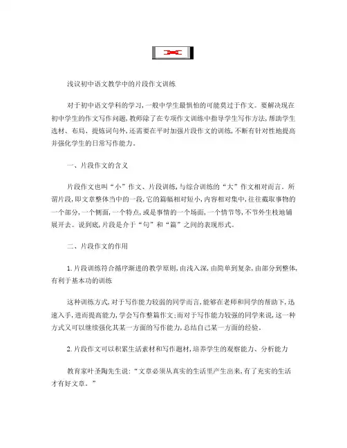 初中语文教学中的片段作文训练
