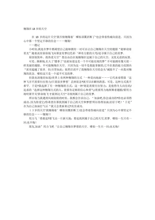 翱翔在13岁的天空