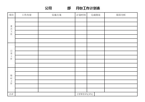 部门月工作计划表范文