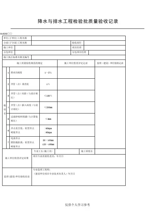 给排水管道验收表格