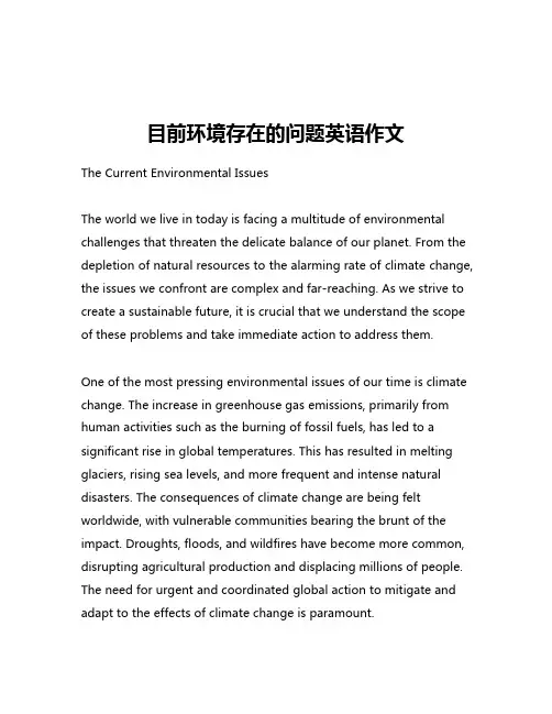 目前环境存在的问题英语作文