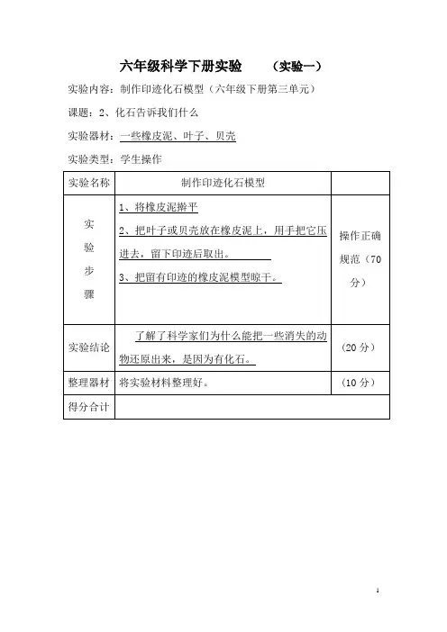 六年级科学实验 2