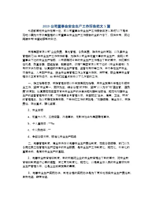 2019公司董事会安全生产工作报告范文5篇