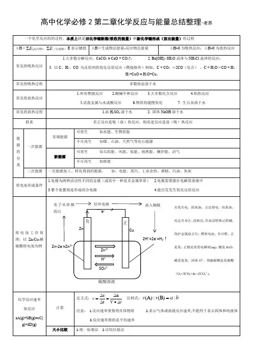 高中化学必修2第二章化学反应与能量知识点总结整理