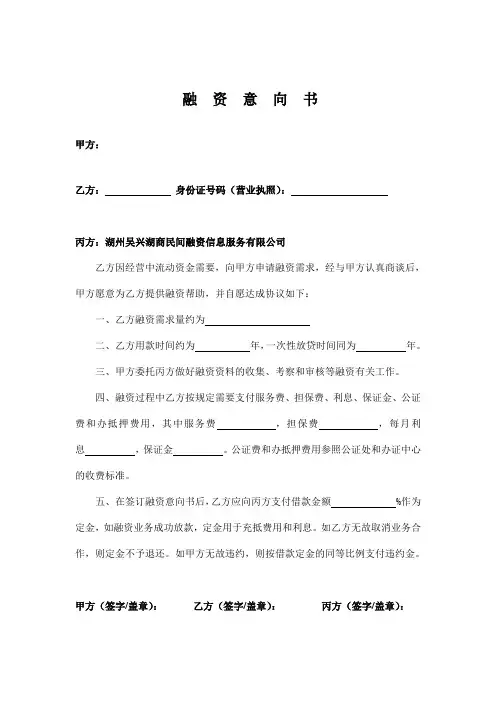 融资意向书
