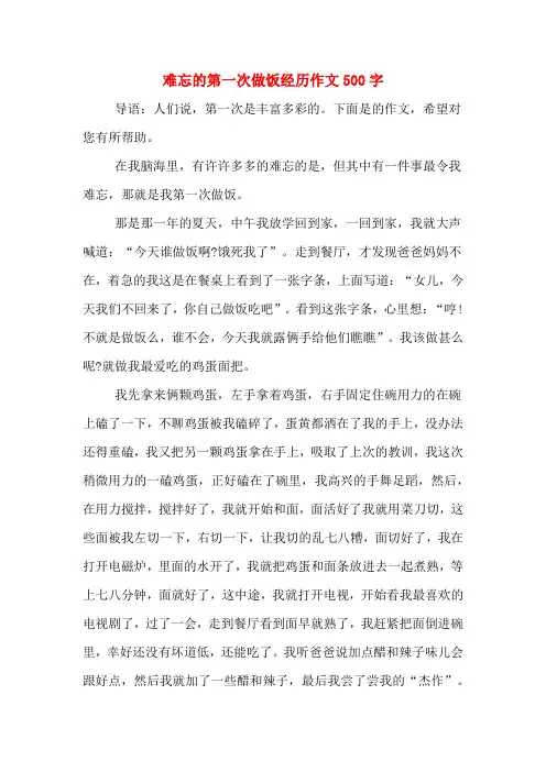 难忘的第一次做饭经历作文500字