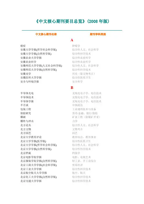 《中文核心期刊要目总览》(2008年版)