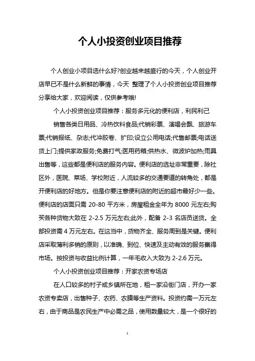 个人小投资创业项目推荐