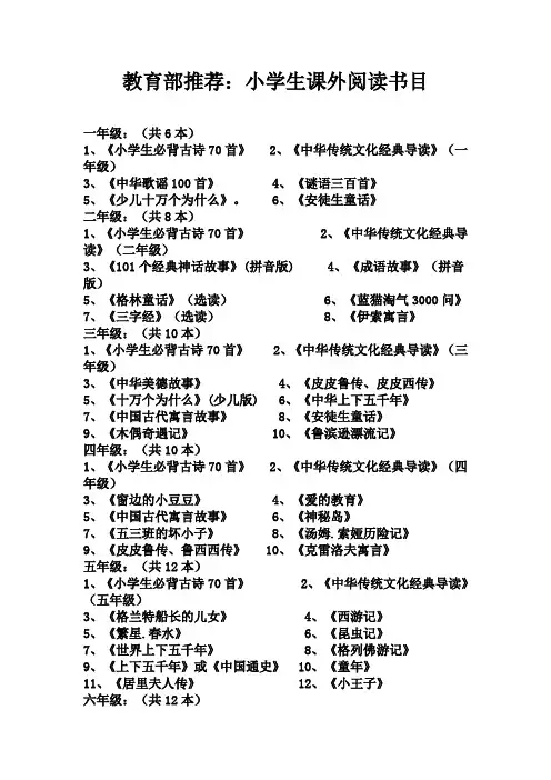 教育部推荐小学生必读书目
