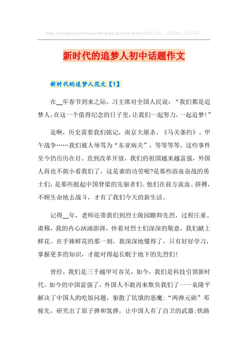 新时代的追梦人初中话题作文