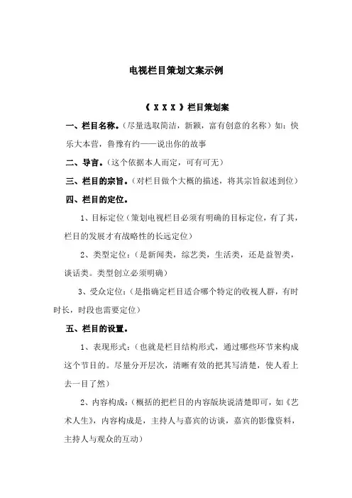 电视栏目策划文案示例