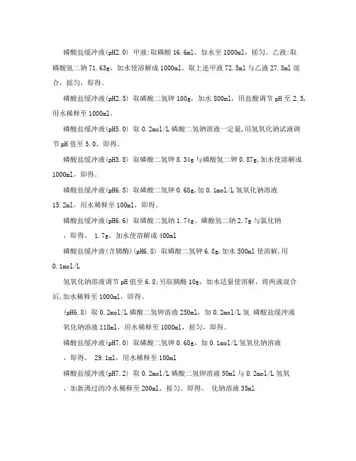 磷酸缓冲液的配置