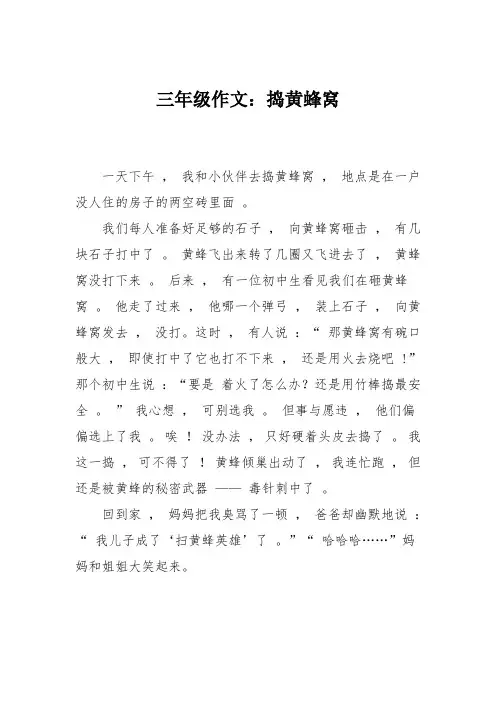 三年级作文：捣黄蜂窝