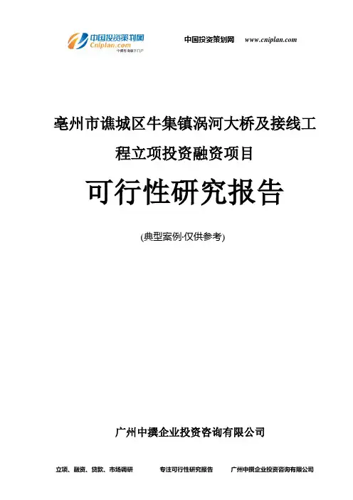 亳州市谯城区牛集镇涡河大桥及接线工程融资投资立项项目可行性研究报告(中撰咨询)