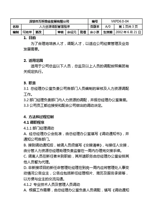 万科物业人力资源调配管理程序