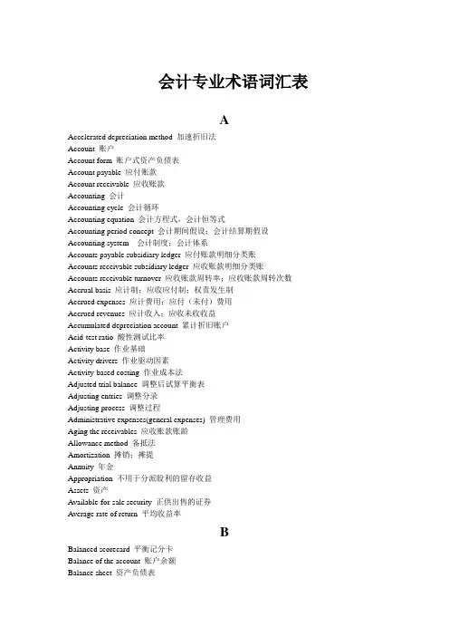 会计专业术语词汇表
