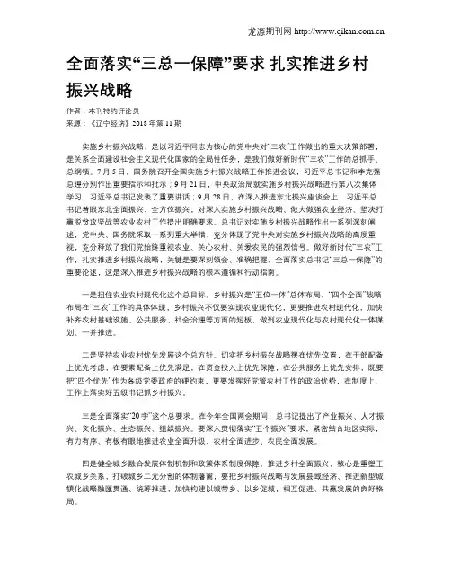 全面落实“三总一保障”要求 扎实推进乡村振兴战略
