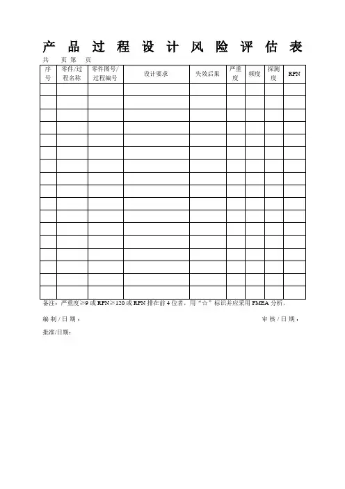 产品过程设计风险评估表