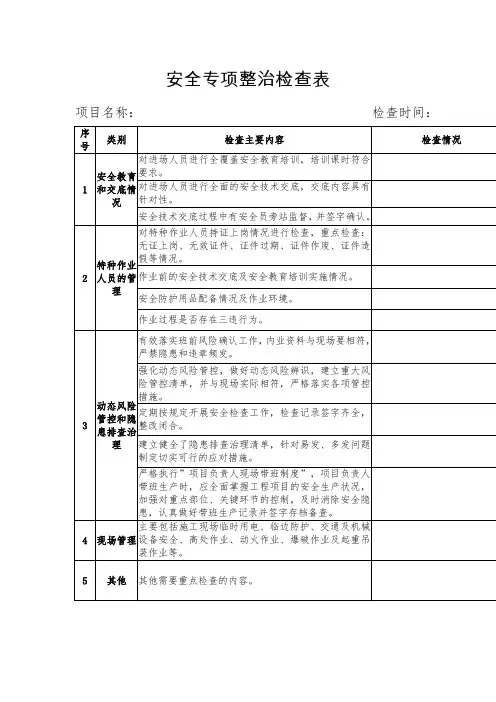 安全专项整治检查表
