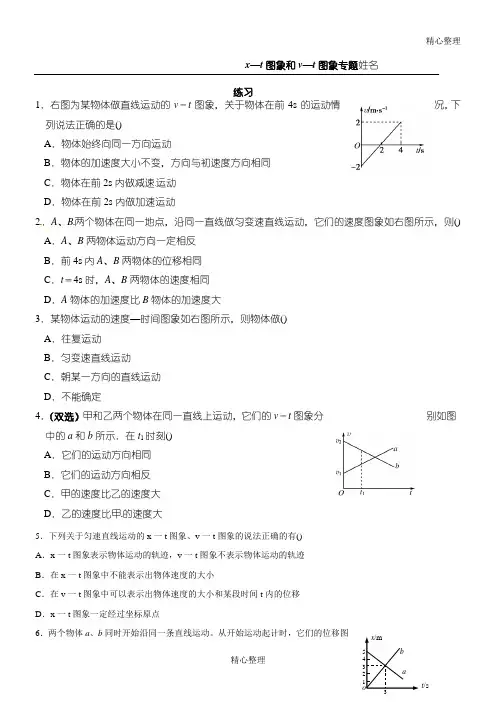 x-t图象和v-t图象 专题及测试(有答案)