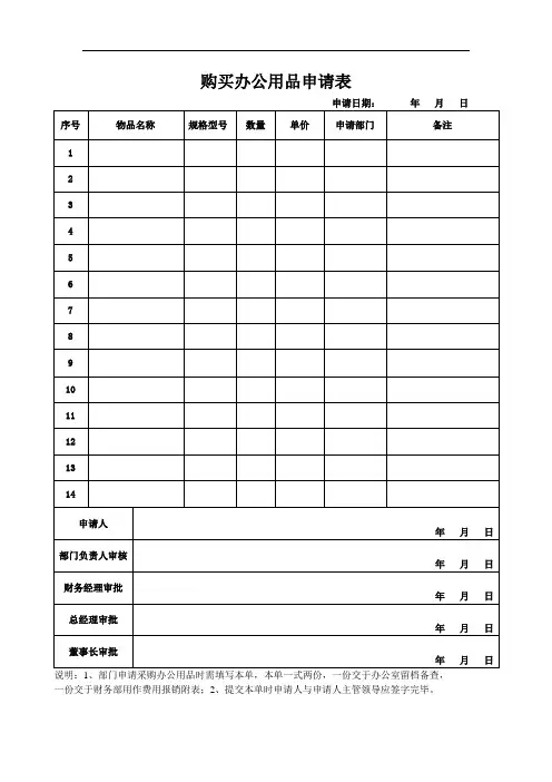购买办公用品申请表