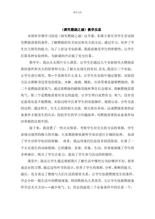 《探究燃烧之谜》教学反思