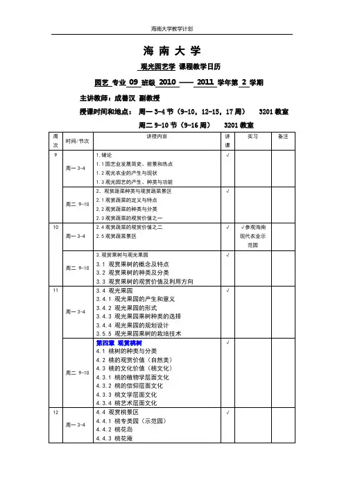 观光园艺学-教学计划